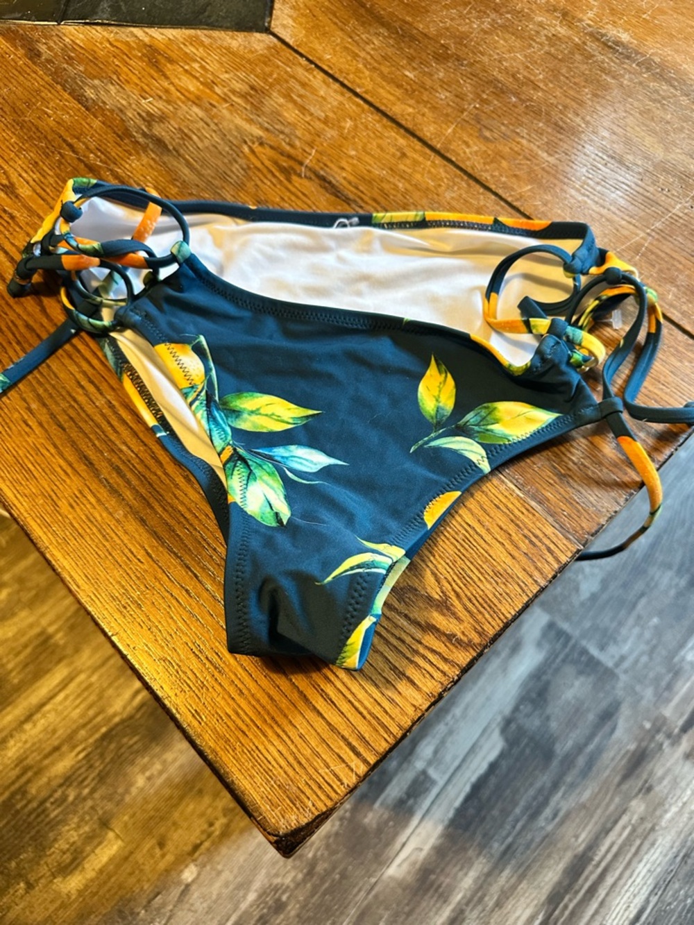 Cupshe Teal Bikini Bottom with Yellow Leaf Print